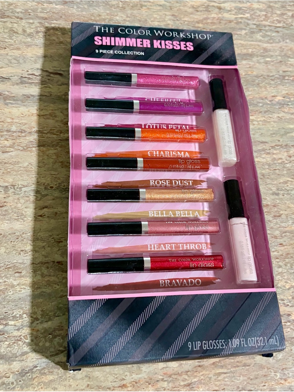 NIB The Color Workshop 9-Piece Shimmer Kisses Lip Gloss Set -